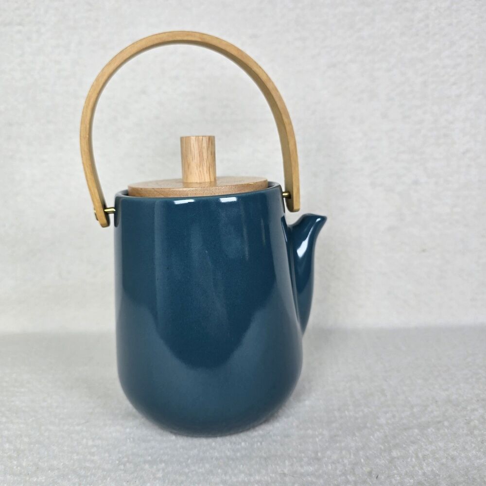 DesignPAC Japanese-style Blue Green Trapor Bamboo Handle Lid Strainer Teapot